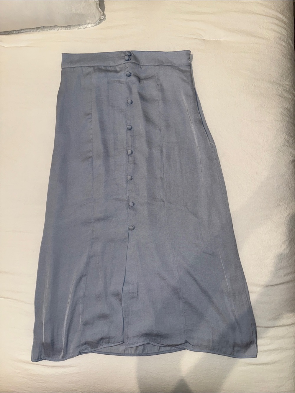 Light Blue Button-Front Midi Skirt